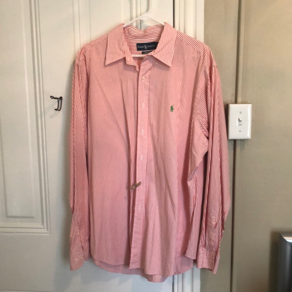 Ralph Lauren orange & white stripe mens button down XL